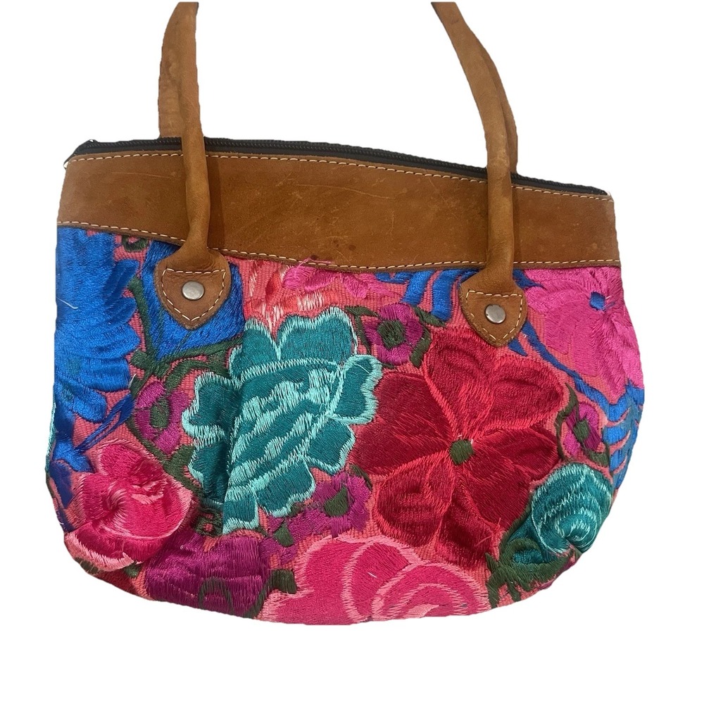 Boho Embroidered Floral Suede Brown Shoulder Handbag Purse Pink Blue Red Green